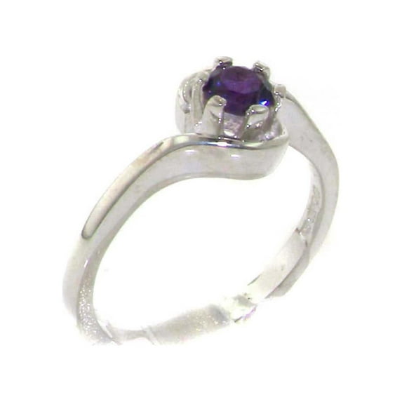 LBG British Made 18k White Gold Natural Amethyst Womens Engagement Ring - 33 size options - Size 9.5