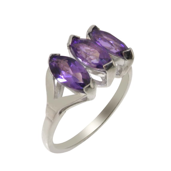 LBG British Made 18k White Gold Natural Amethyst Womens Statement Ring - 33 size options - Size 8