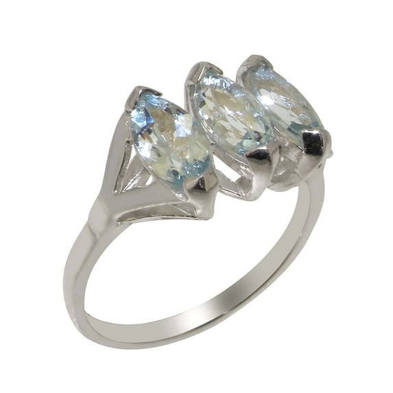 LBG British Made 18k White Gold Natural Aquamarine Womens Anniversary Ring - 33 size options - Size 4.75