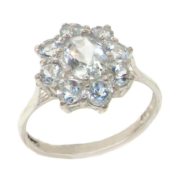 LBG British Made 18k White Gold Natural Aquamarine Womens Cluster Ring - 33 size options - Size 5.25