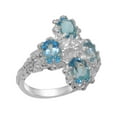 thumbnail image 1 of LBG British Made 18k White Gold Natural Diamond & Blue Topaz Womens Promise Ring - 33 size options - Size 7.75, 1 of 6