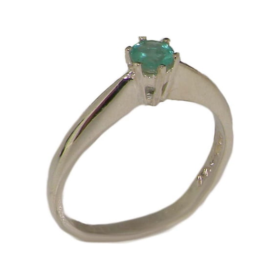 LBG British Made 18k White Gold Natural Emerald Womens Engagement Ring - 33 size options - Size 10.5