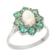 thumbnail image 1 of LBG British Made 18k White Gold Natural Opal & Emerald Womens Promise Ring - 33 size options - Size 7.75, 1 of 6