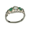thumbnail image 1 of LBG British Made 18k White Gold Natural Opal & Emerald Womens Trilogy Ring - 33 size options - Sizes 4 to 12 Available, 1 of 7