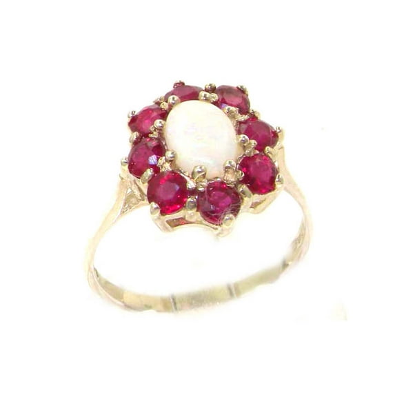LBG British Made 18k White Gold Natural Opal & Ruby Womens Statement Ring - 33 size options - Size 4