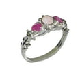 thumbnail image 1 of LBG British Made 18k White Gold Natural Opal & Ruby Womens Trilogy Ring - 33 size options - Sizes 4 to 12 Available, 1 of 7