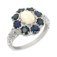 thumbnail image 1 of LBG British Made 18k White Gold Natural Opal & Sapphire Womens Statement Ring - 33 size options - Size 10, 1 of 6