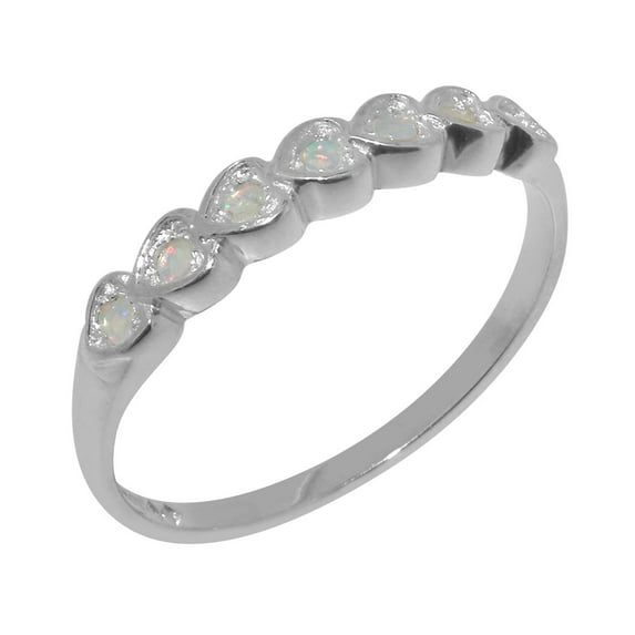 LBG British Made 18k White Gold Natural Opal Womens Eternity Ring - 33 size options - Size 4.75