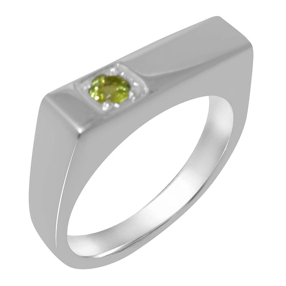 LBG British Made 18k White Gold Natural Peridot Mens Band Ring - 33 size options - Size 6