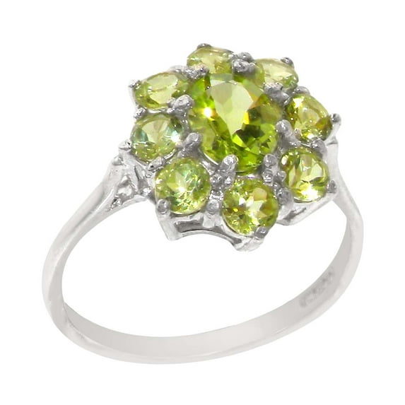 LBG British Made 18k White Gold Natural Peridot Womens Engagement Ring - 33 size options - Size 8