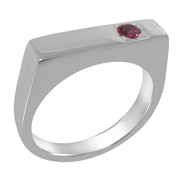 LBG British Made 18k White Gold Natural Pink Tourmaline Mens Band Ring - 33 size options - Size 6