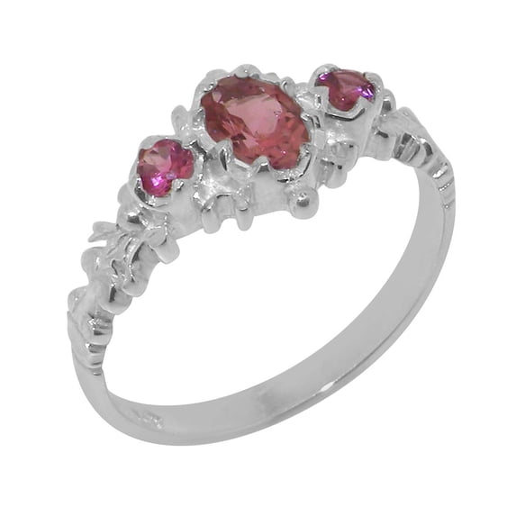 LBG British Made 18k White Gold Natural Pink Tourmaline Womens Promise Ring - 33 size options - Size 10.75
