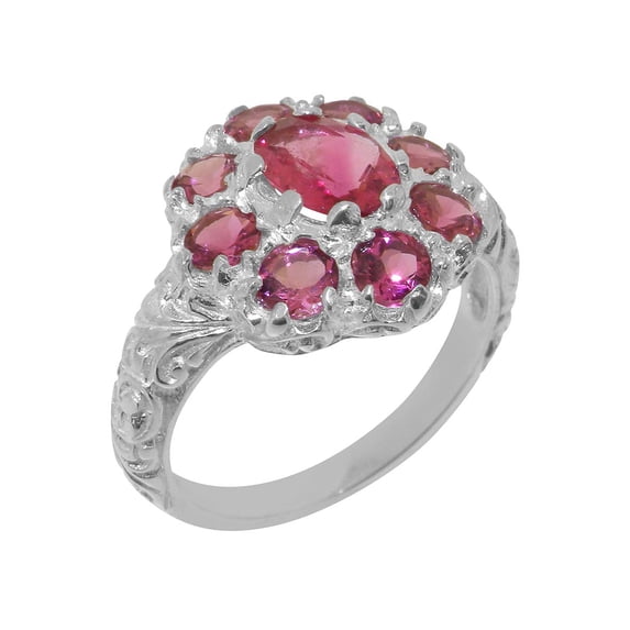 LBG British Made 18k White Gold Natural Pink Tourmaline Womens Promise Ring - 33 size options - Size 9.5