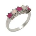 thumbnail image 1 of LBG British Made 18k White Gold Natural Ruby & Opal Womens Eternity Ring - 33 size options - Size 5, 1 of 7