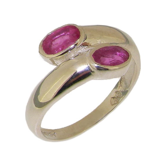 LBG British Made 18k White Gold Natural Ruby Womens Band Ring - 33 size options - Size 7