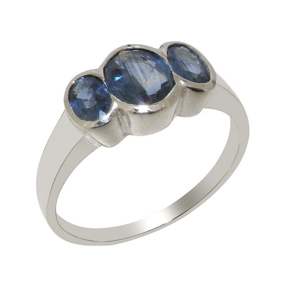 LBG British Made 18k White Gold Natural Sapphire Womens Anniversary Ring - 33 size options - Size 10