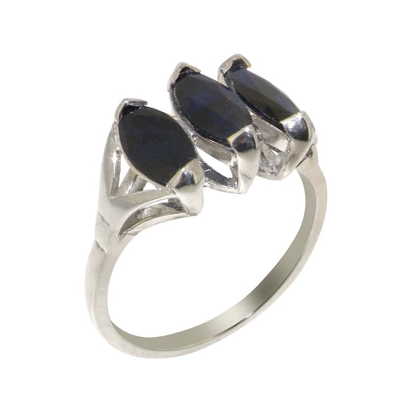 LBG British Made 18k White Gold Natural Sapphire Womens Promise Ring - 33 size options - Size 5.75