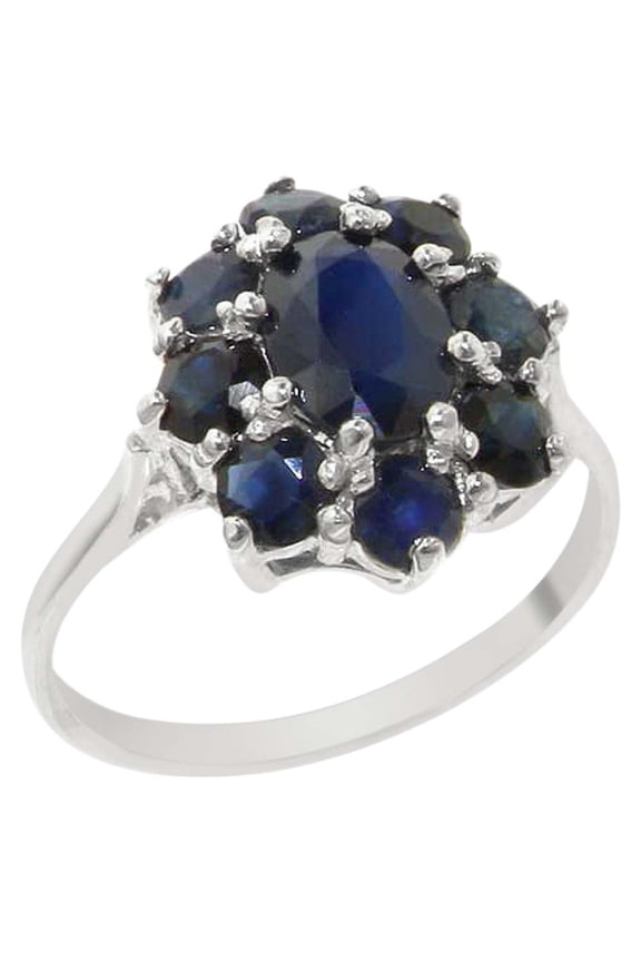 LBG British Made 18k White Gold Natural Sapphire Womens Statement Ring - 33 size options - Size 10