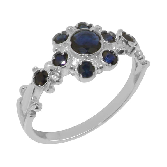 LBG British Made 18k White Gold Natural Sapphire Womens Statement Ring - 33 size options - Size 9.25