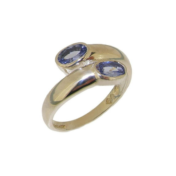 LBG British Made 18k White Gold Natural Tanzanite Womens Band Ring - 33 size options - Size 5