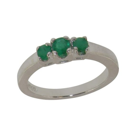 LBG British Made 18k White Gold Real Genuine Emerald Womens Promise Ring - 33 size options - Size 8.25
