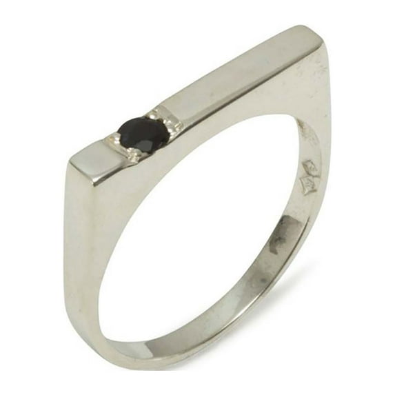 LBG British Made 18k White Gold Real Genuine Sapphire Mens Band Ring - 33 size options - Size 8.25