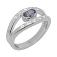 thumbnail image 1 of LBG British Made 18k White Gold Real Genuine Tanzanite & Diamond Womens Band Ring - 33 size options - Size 8.25, 1 of 7