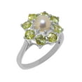 thumbnail image 1 of LBG British Made 18k White Gold Ring with Cultured Pearl & Peridot Womens Statement Ring - 33 size options - Size 7.25, 1 of 6
