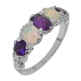 thumbnail image 1 of LBG British Made 18k White Gold Ring with Natural Amethyst & Opal Womens Band Ring - 33 size options - Size 7.25, 1 of 6