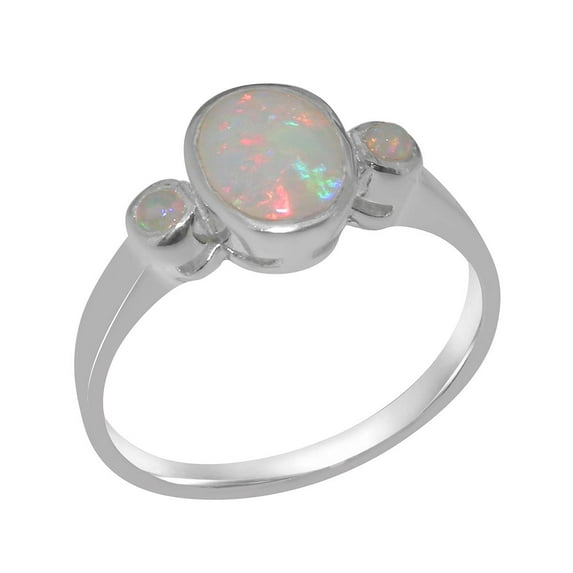 LBG British Made 18k White Gold Ring with Natural Opal Womens Engagement Ring - 33 size options - Size 7.25