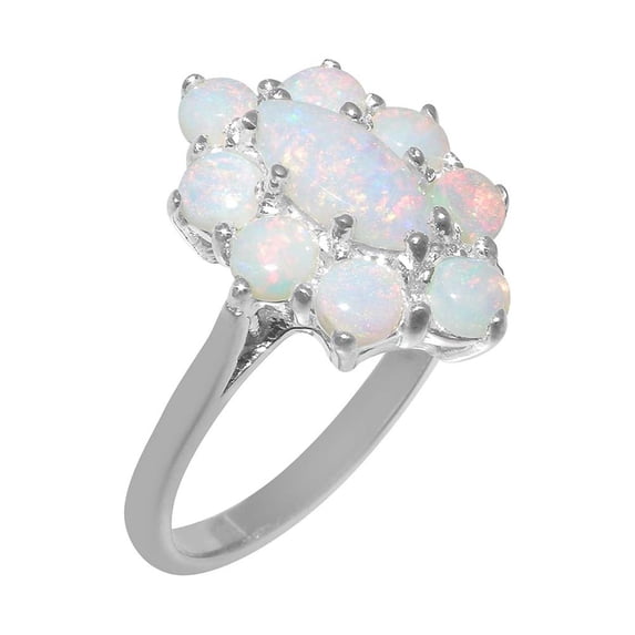LBG British Made 18k White Gold Ring with Natural Opal Womens Statement Ring - 33 size options - Size 7.25