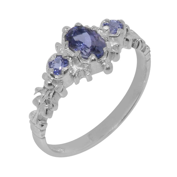 LBG British Made 18k White Gold Ring with Natural Tanzanite Womens Engagement Ring - 33 size options - Size 7.25