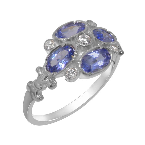 LBG British Made 18k White Gold Synthetic Cubic Zirconia & Natural Tanzanite Womens Promise Ring - 33 size options - Size 9.5