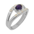thumbnail image 1 of LBG British Made 18k White Gold ring with Natural Amethyst & Cultured Pearl Womens Band Ring - 33 size options - Size 11.25, 1 of 7