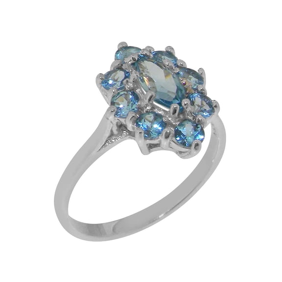 LBG British Made 18k White GoldWomens Ring Natural Blue Topaz Statement Ring - 33 size options - Size 7.5