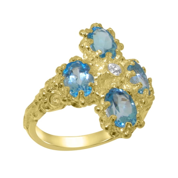 LBG British Made 18k Yellow Gold Cubic Zirconia & Blue Topaz Womens Anniversary Ring - 33 size options - Size 6.75