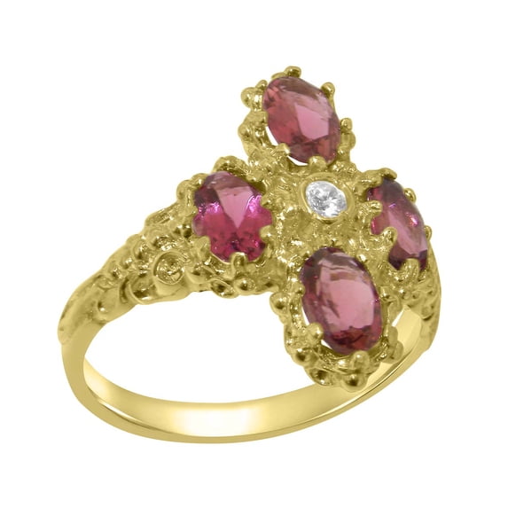 LBG British Made 18k Yellow Gold Cubic Zirconia & Pink Tourmaline Womens Statement Ring - 33 size options - Size 10