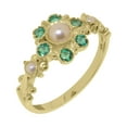 thumbnail image 1 of LBG British Made 18k Yellow Gold Cultured Pearl & Emerald Womens Statement Ring - 33 size options - Size 6.75, 1 of 7