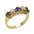thumbnail image 1 of LBG British Made 18k Yellow Gold Natural Amethyst & Cultured Pearl Womens Anniversary Ring - 33 size options - Size 6.75, 1 of 7
