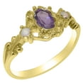 thumbnail image 1 of LBG British Made 18k Yellow Gold Natural Amethyst & Opal Womens Statement Ring - 33 size options - Size 8, 1 of 1