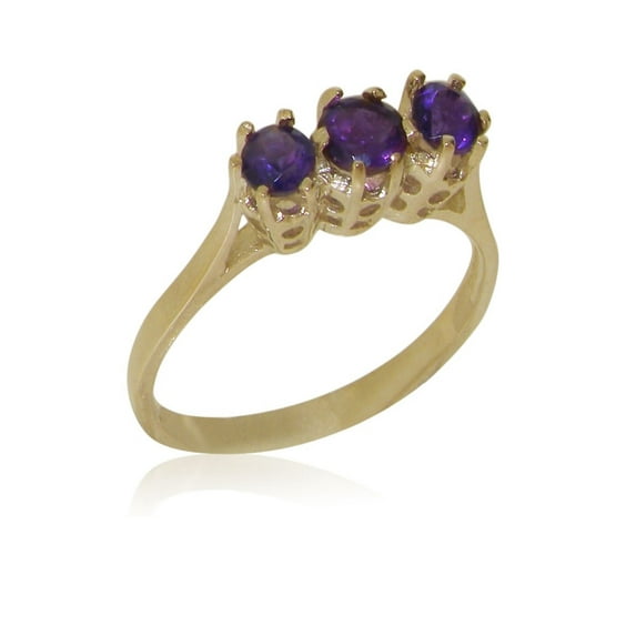 LBG British Made 18k Yellow Gold Natural Amethyst Womens Anniversary Ring - 33 size options - Size 12
