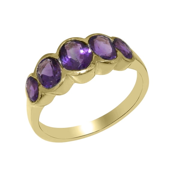 LBG British Made 18k Yellow Gold Natural Amethyst Womens Engagement Ring - 33 size options - Size 4.75
