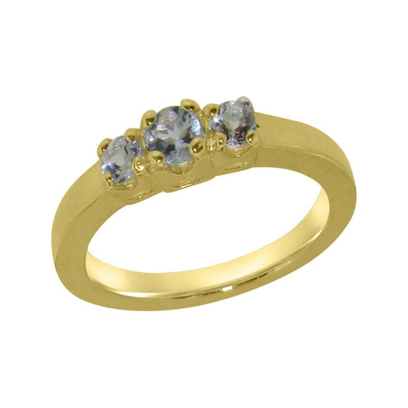 LBG British Made 18k Yellow Gold Natural Aquamarine Womens Anniversary Ring - 33 size options - Size 11.5