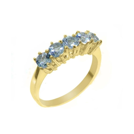 LBG British Made 18k Yellow Gold Natural Aquamarine Womens Eternity Ring - 33 size options - Size 4.75