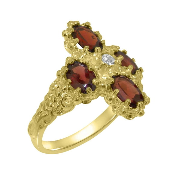 LBG British Made 18k Yellow Gold Natural Diamond & Garnet Womens Promise Ring - 33 size options - Size 4.5
