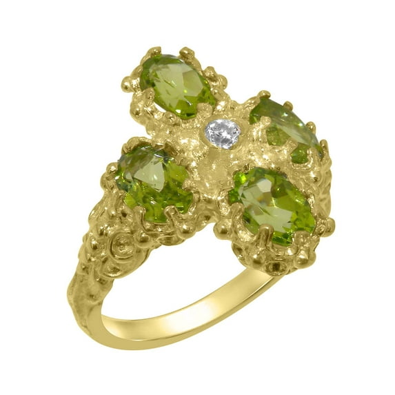 LBG British Made 18k Yellow Gold Natural Diamond & Peridot Womens Statement Ring - 33 size options - Size 7.25