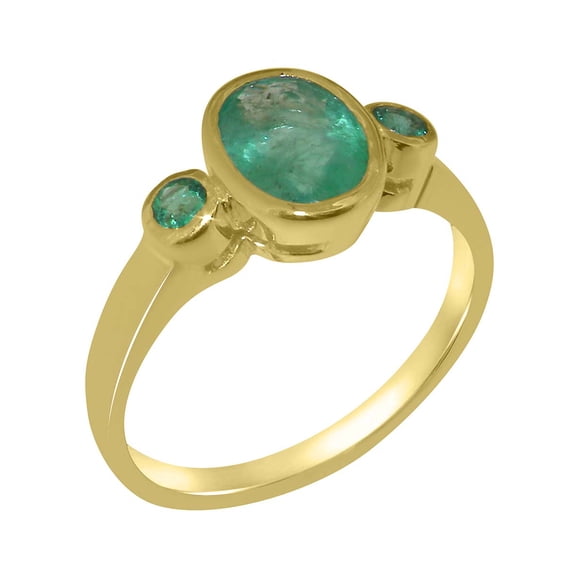 LBG British Made 18k Yellow Gold Natural Emerald Womens Anniversary Ring - 33 size options - Size 7.75