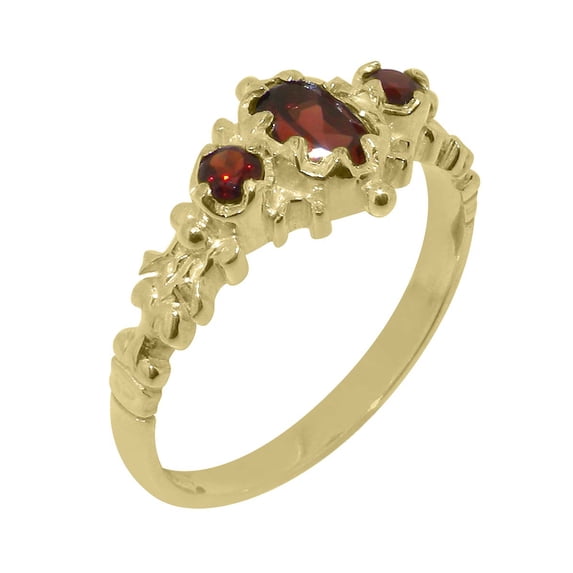 LBG British Made 18k Yellow Gold Natural Garnet Womens Anniversary Ring - 33 size options - Size 6.5