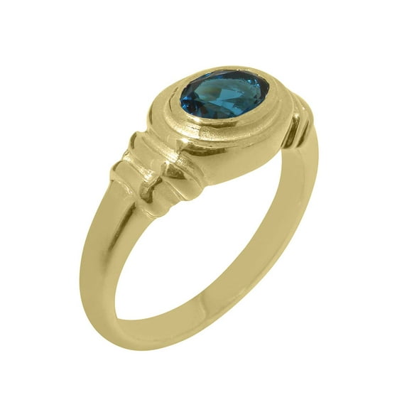 LBG British Made 18k Yellow Gold Natural London Blue Topaz Unisex Engagement Ring - 33 size options - Size 10