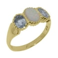 thumbnail image 1 of LBG British Made 18k Yellow Gold Natural Opal & Aquamarine Womens Anniversary Ring - 33 size options - Size 8.75, 1 of 7